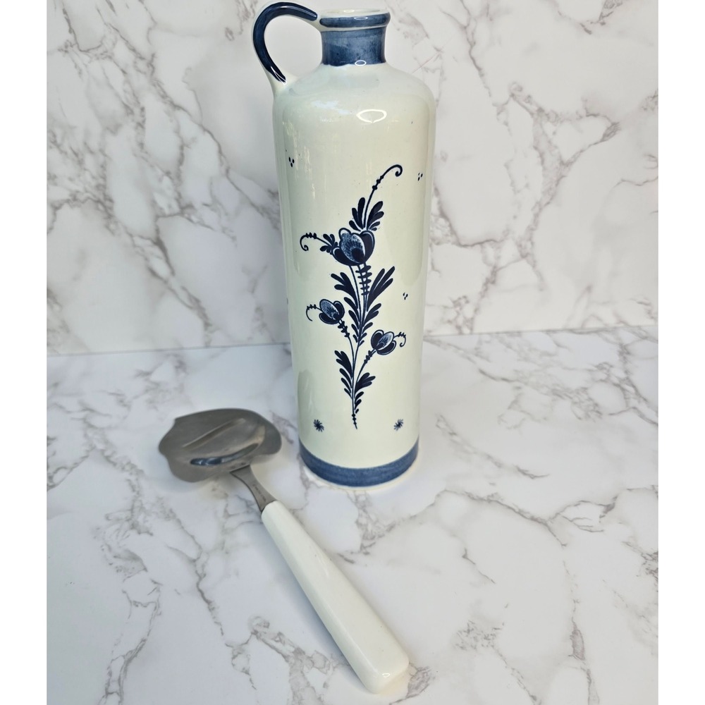 Vintage Bols Delft Blue Handpainted Decanter & Cheese Plane Set Windmill Holland - Picture 5 of 14
